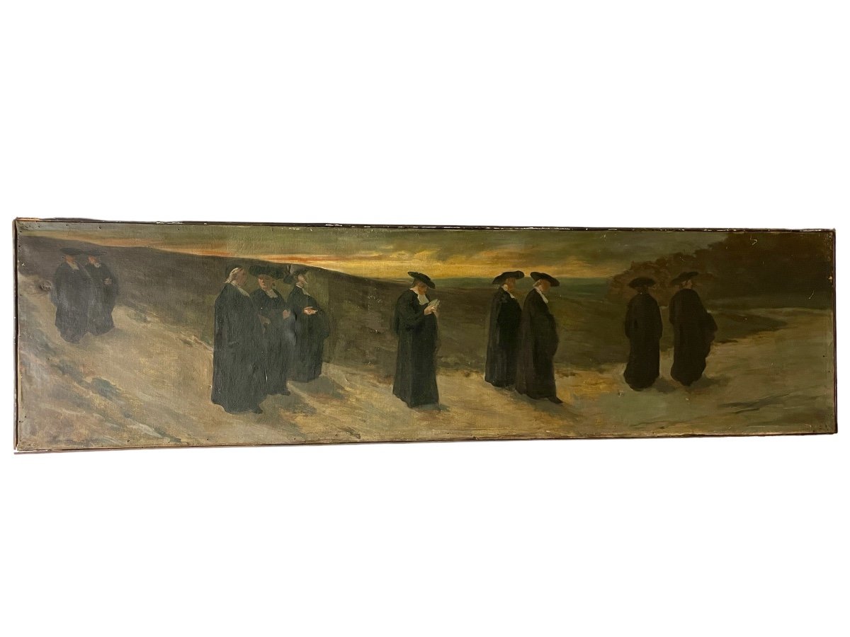 French School From The End Of The 19th Century - The Procession - L.199 Cm.-photo-2