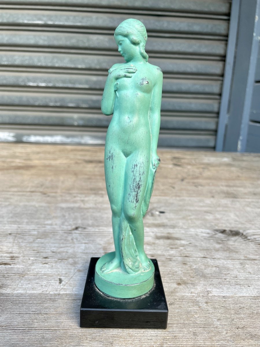 Riviere - The Ingénue, Regulate With Green Patina On A Black Marble Base.-photo-2