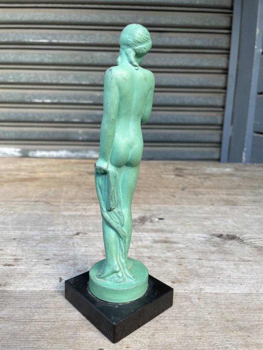 Riviere - The Ingénue, Regulate With Green Patina On A Black Marble Base.-photo-2