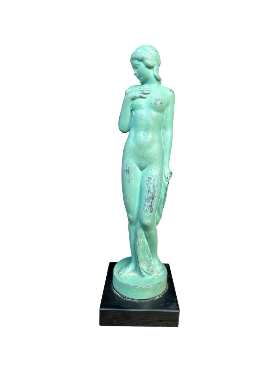 Riviere - The Ingénue, Regulate With Green Patina On A Black Marble Base.