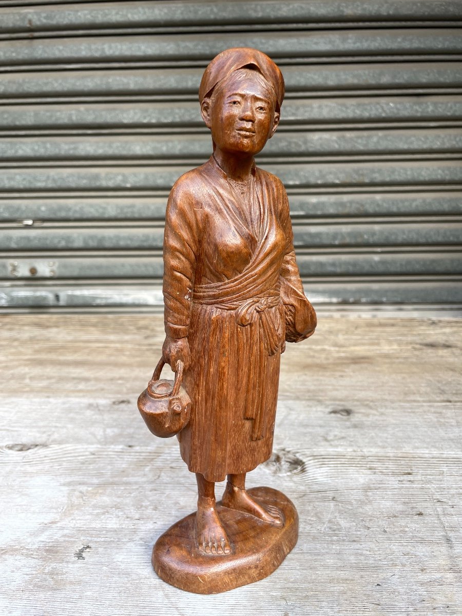 Indochine - Statuette De Jeune Paysanne, Début Du XXe Siècle. -photo-3