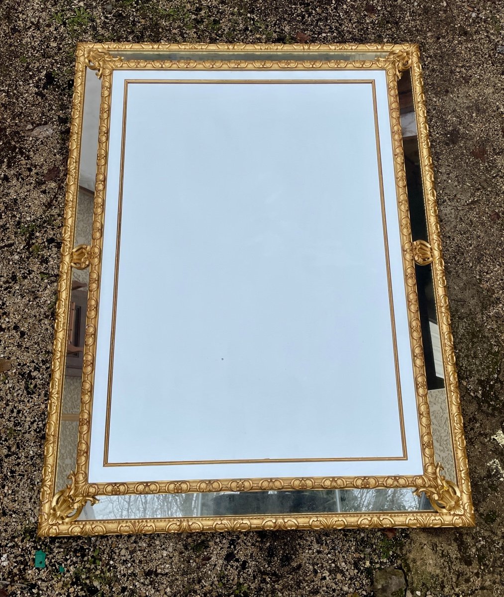 Important Miroir à Parecloses En Bois Doré - H.161 Cm. -photo-2