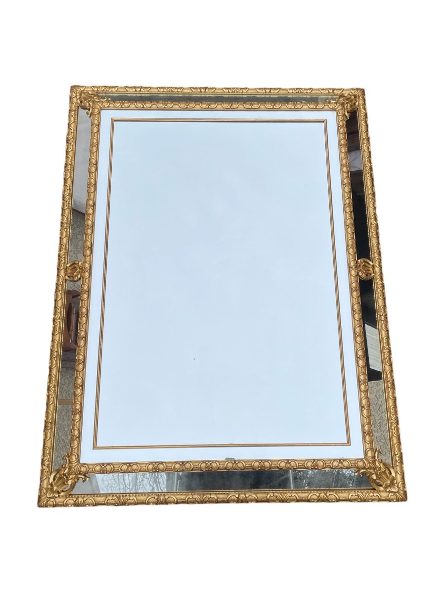 Important Miroir à Parecloses En Bois Doré - H.161 Cm. 