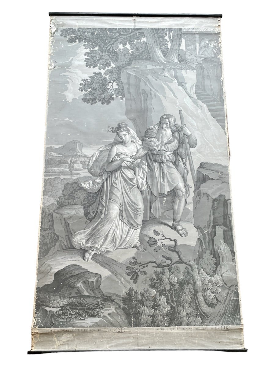 Manufacture Dufour - 2 Lés Du Papier Peint Psyché Et Cupidon - H.202 Cm. 