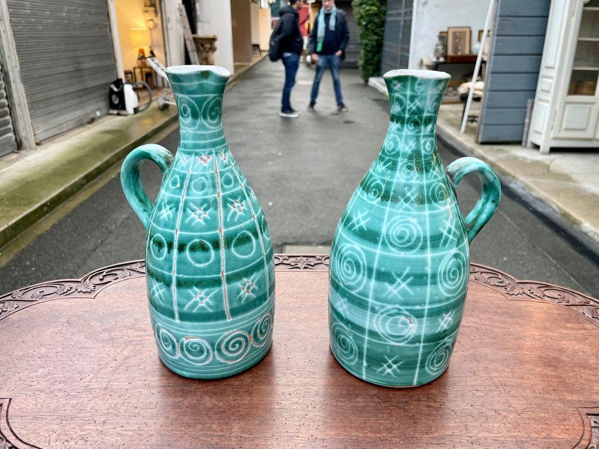 Robert Picault - Pair Of Jugs - H.22 Cm.-photo-1