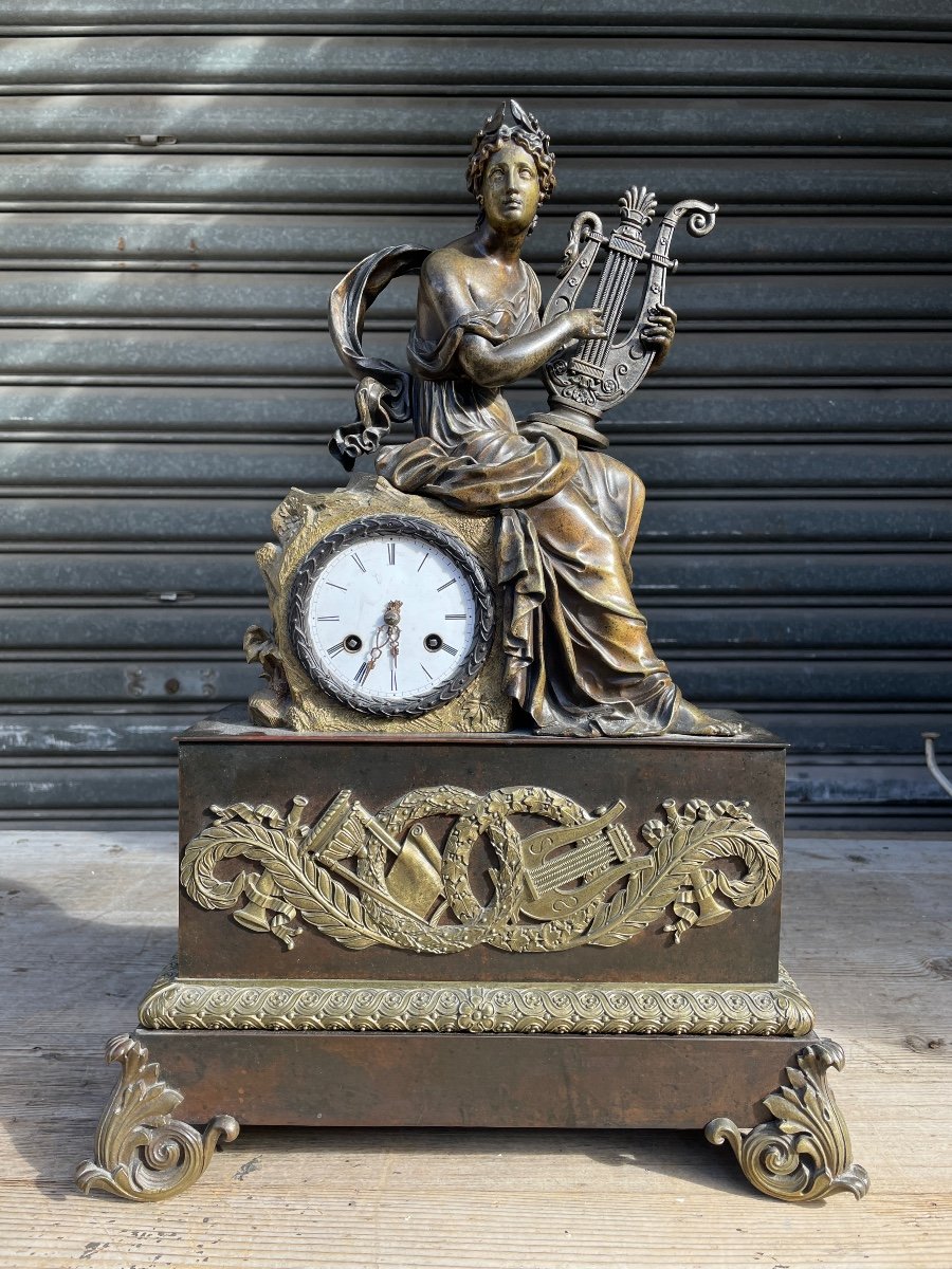 Restoration Clock Figuring Euterpe - H: 55 Cm. -photo-2