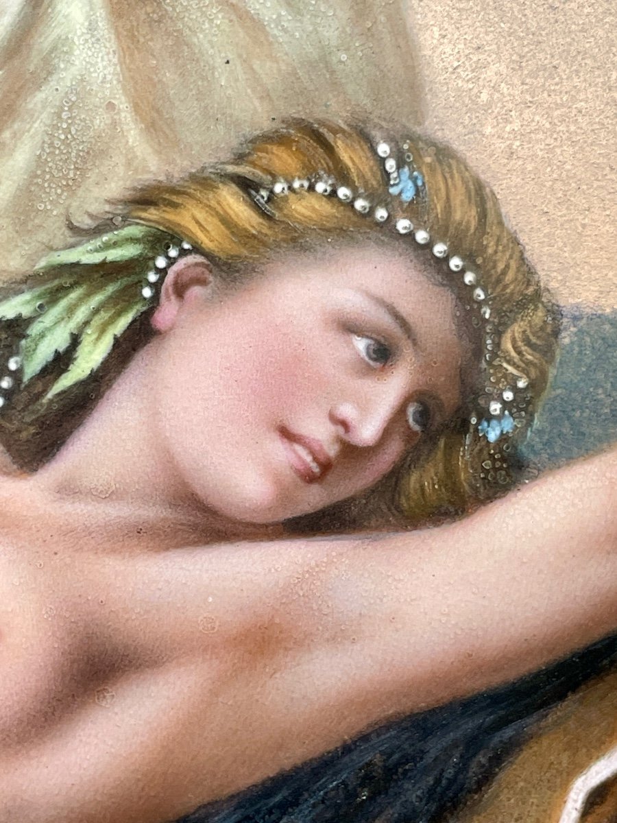 Enamel Painting By Fauré In Limoges - Neptune's Daughter - Width. : 49 Cm. -photo-2
