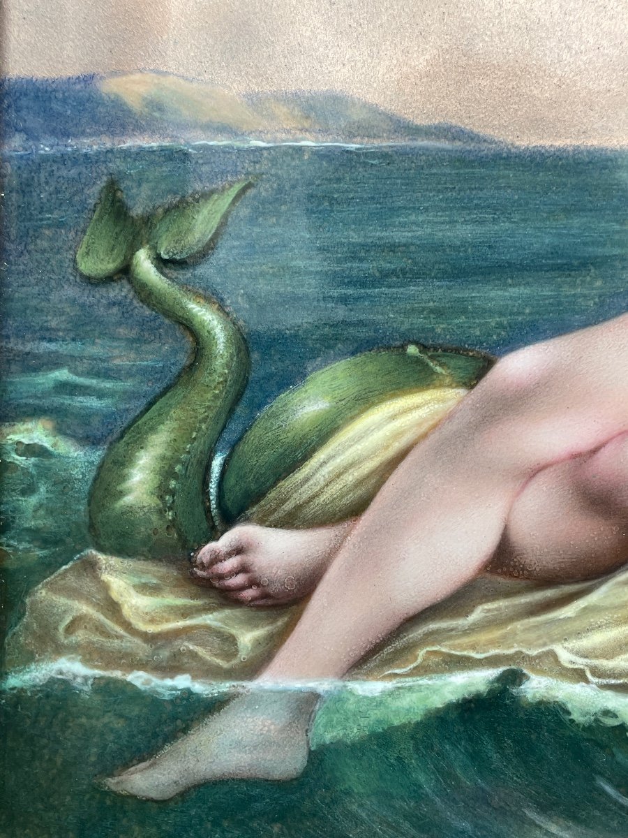 Tableau En émail De Limoges Signé Fauré - La Fille De Neptune - Larg. : 49 Cm. -photo-2