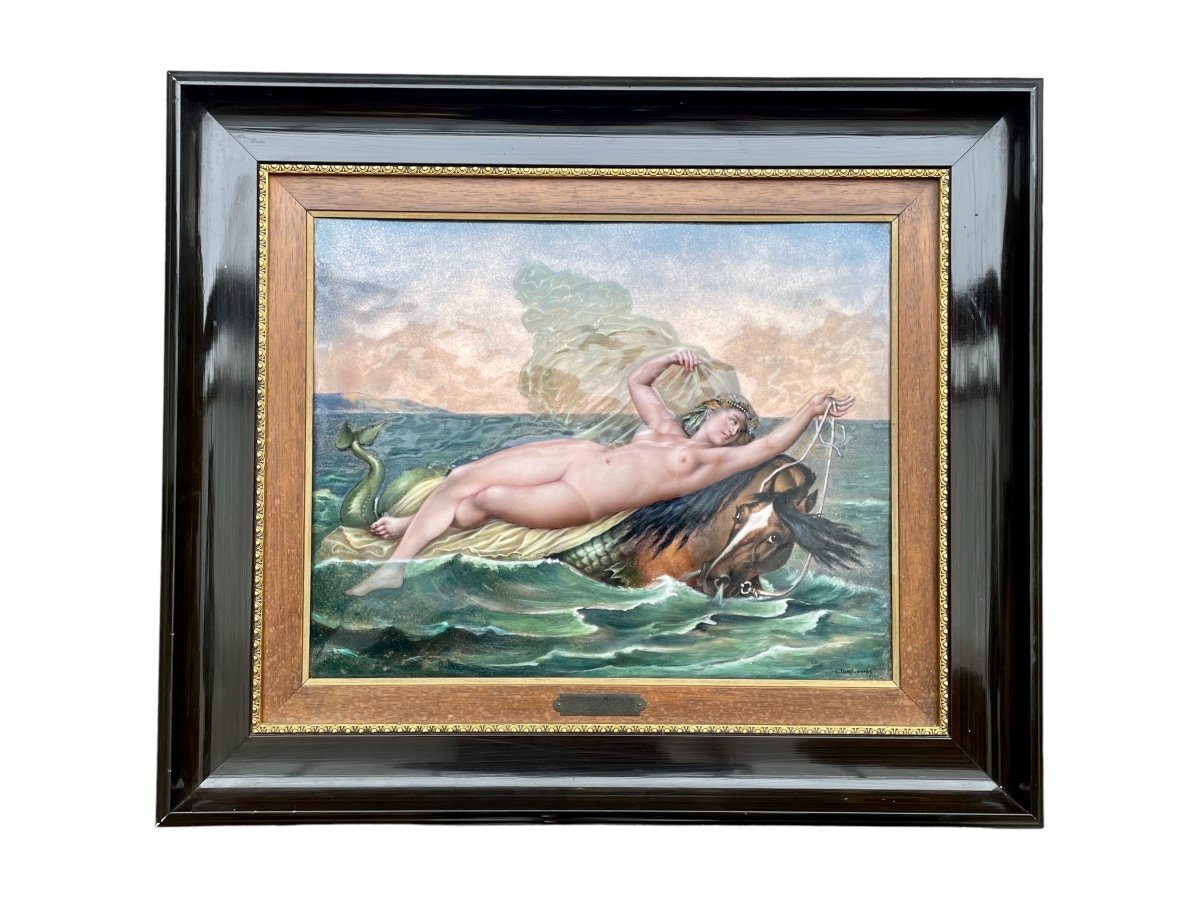 Enamel Painting By Fauré In Limoges - Neptune's Daughter - Width. : 49 Cm. 