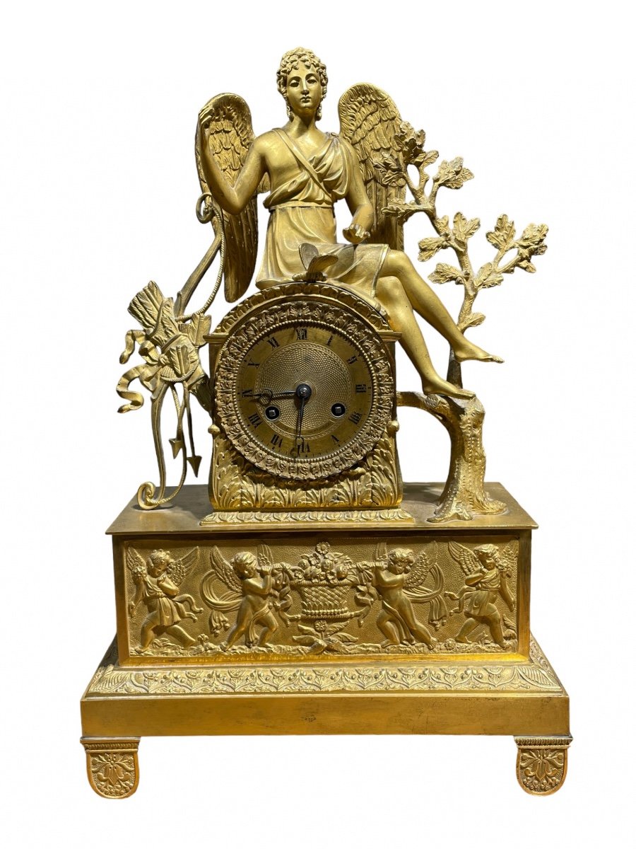 Pendule De L’amour Et Psyché En Bronze Ciselé Et Doré - Période Restauration.