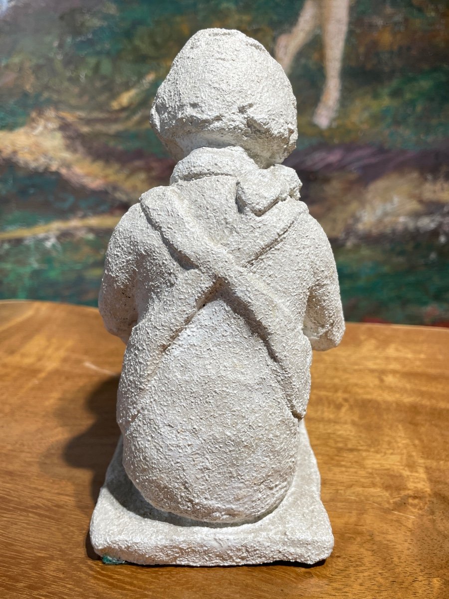 French School From The Early 20th Century - Child Reading, Plaster - High. : 17 Cm. -photo-1
