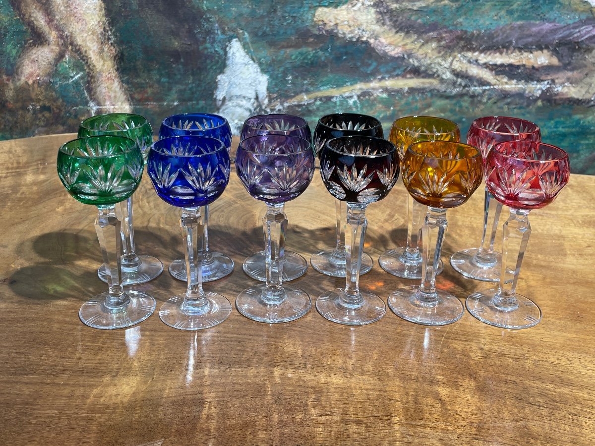 Suite Of 12 Cut Bohemian Crystal Glasses, Perfect Condition - High. : 11.5 Cm.-photo-2