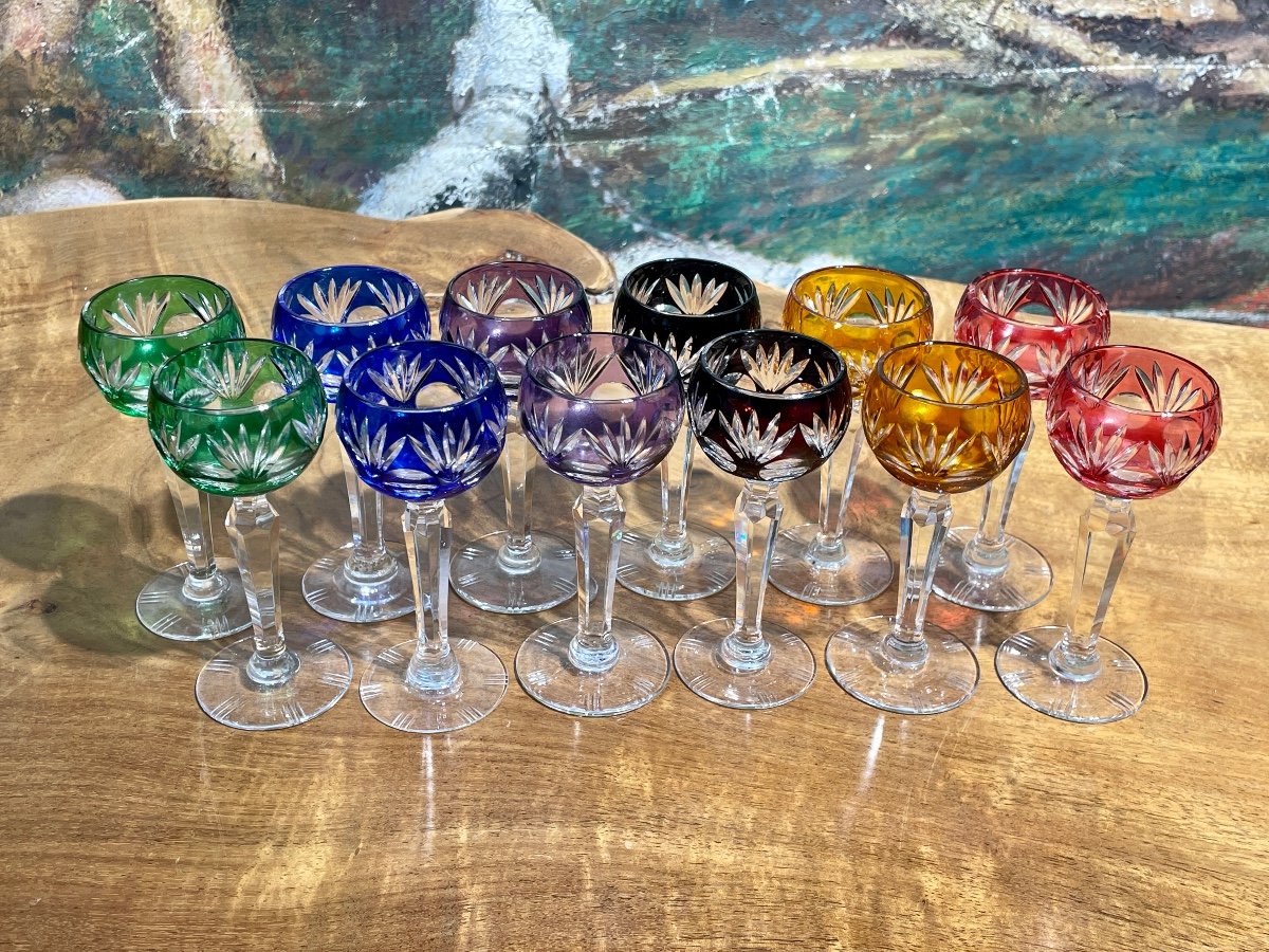 Suite Of 12 Cut Bohemian Crystal Glasses, Perfect Condition - High. : 11.5 Cm.-photo-3