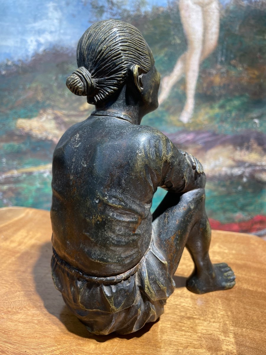 Indochina - Bronze Subject With Brown Patina, C. 1930 - High. : 21 Cm. -photo-1