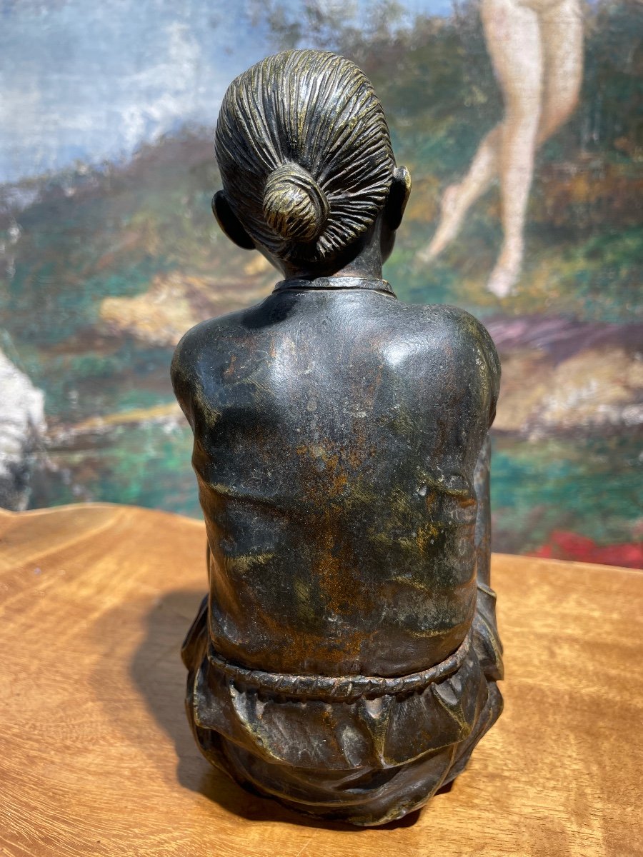 Indochina - Bronze Subject With Brown Patina, C. 1930 - High. : 21 Cm. -photo-2