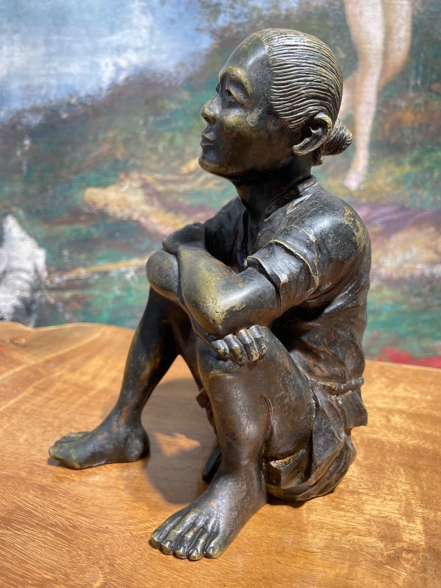 Indochine - Sujet En Bronze à Patine Brune, C. 1930 - Haut. : 21 Cm. -photo-4