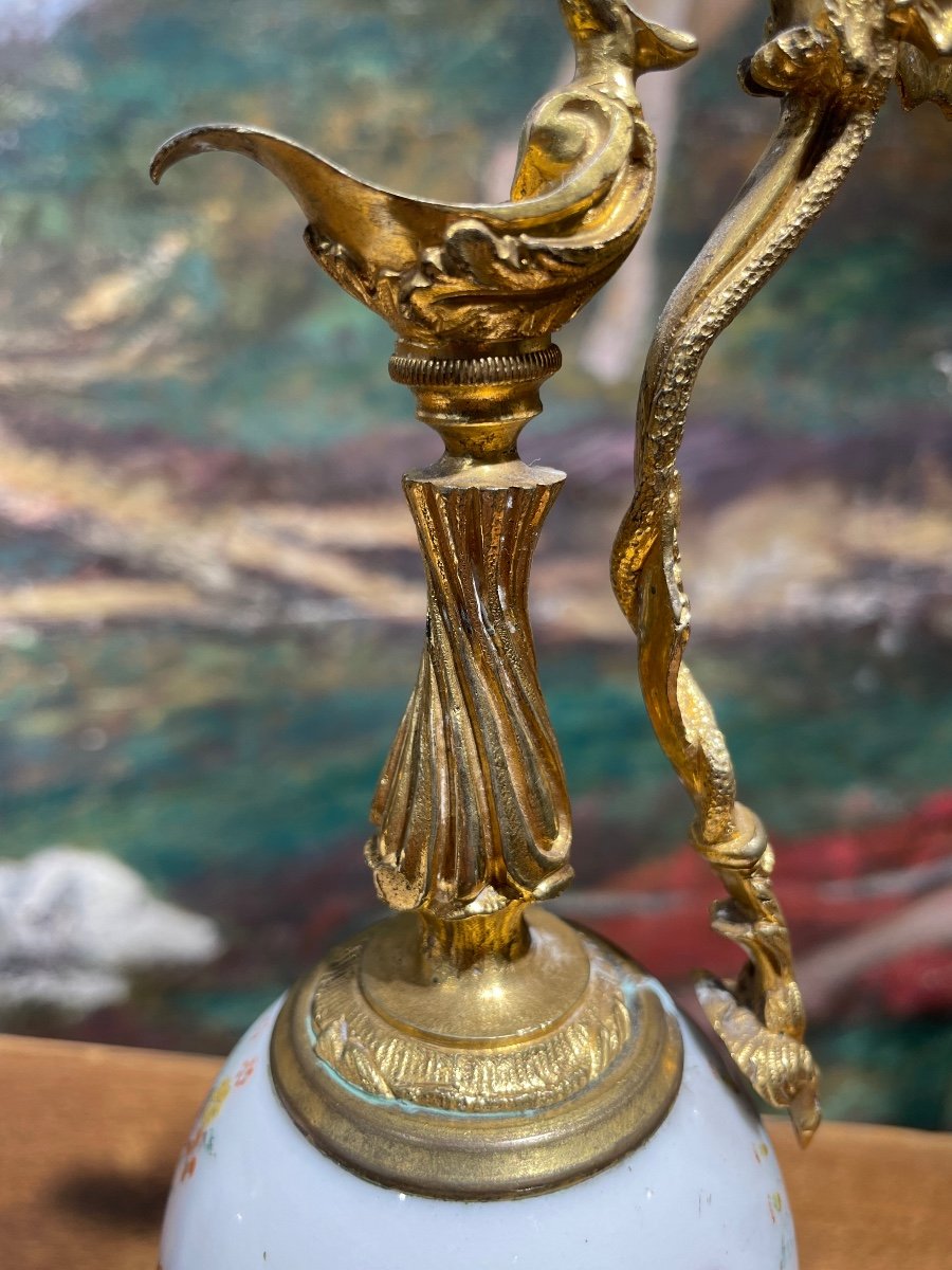 Paire D’aiguières Napoléon III, Porcelaine Et Bronze Doré - Haut. : 22 Cm -photo-2