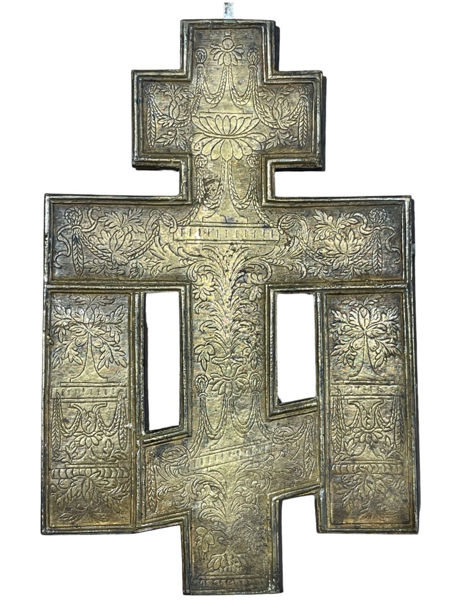 Russie - Croix Orthodoxe En Bronze émaillé, XIXe Siècle - Haut. : 23 Cm. -photo-2