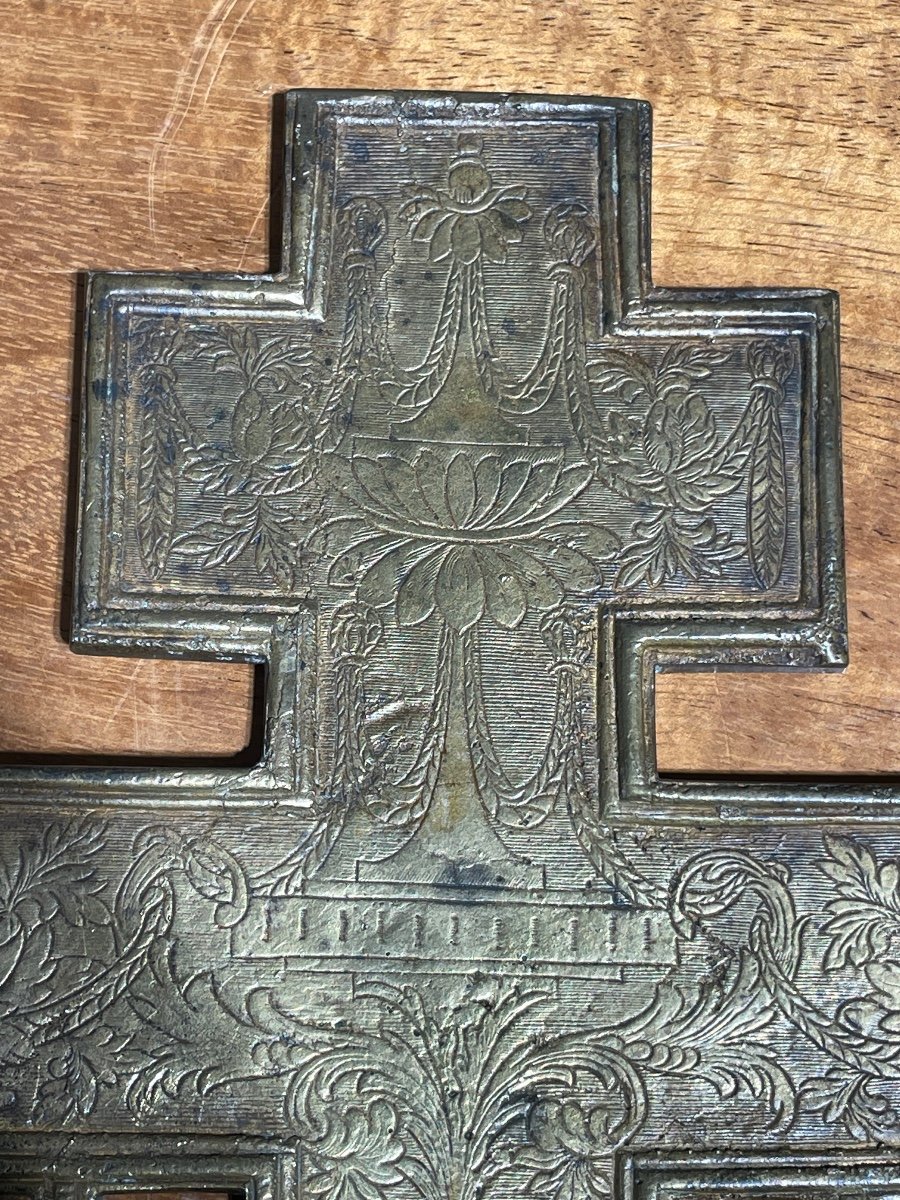 Russie - Croix Orthodoxe En Bronze émaillé, XIXe Siècle - Haut. : 23 Cm. -photo-4