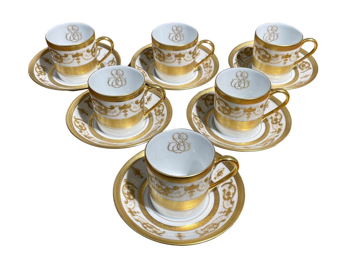 Haviland - Collection Imperator - Suite De Six Tasses Litron Et Leurs Soucoupe - Parfait état. 