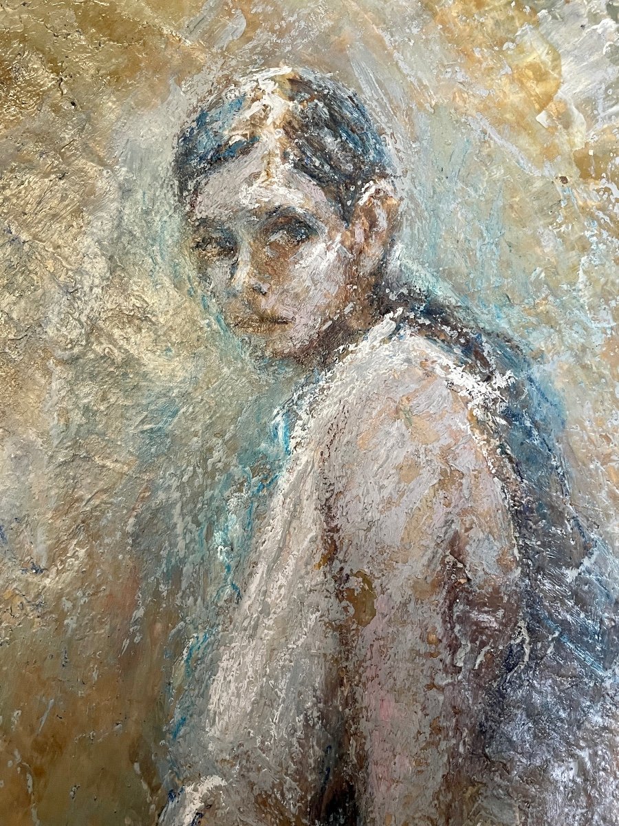 Francisco Arias - Young Girl With Blue Hair, Oil On Hardboard, Framed - H.: 52 Cm. -photo-4