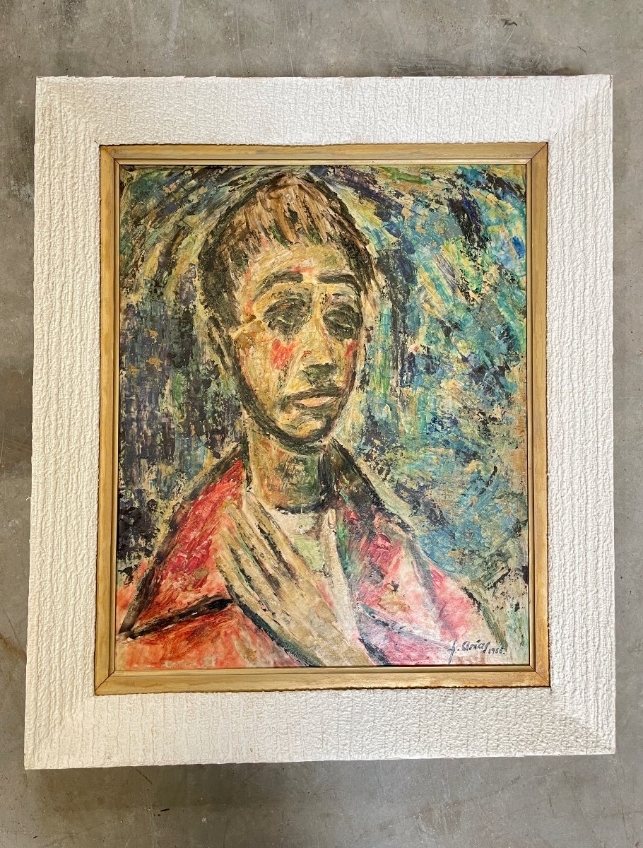 Francisco Arias - Sad Young Man, Oil On Hardboard, Framed - H.: 61 Cm. -photo-2