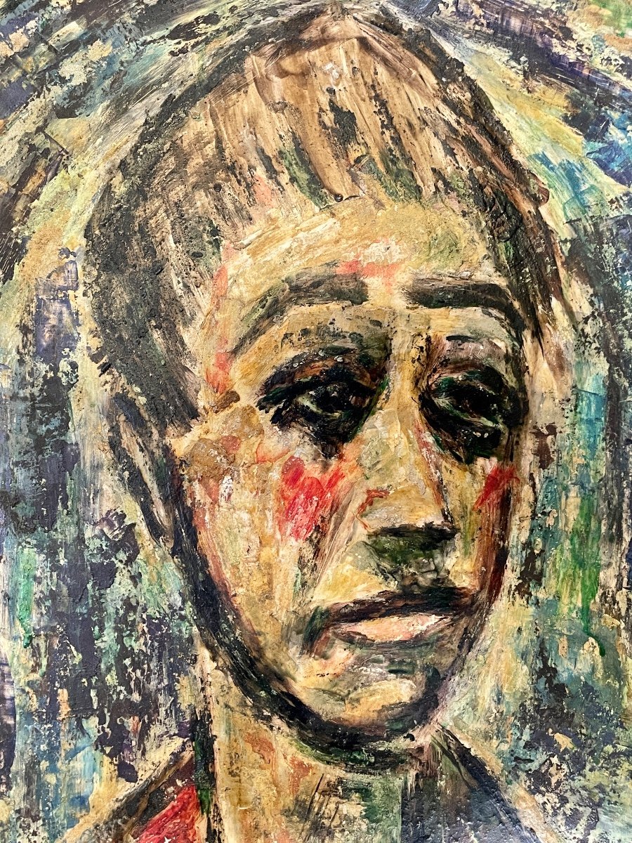 Francisco Arias - Sad Young Man, Oil On Hardboard, Framed - H.: 61 Cm. -photo-3