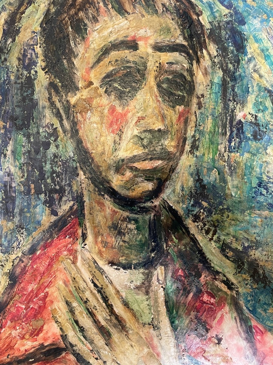 Francisco Arias - Sad Young Man, Oil On Hardboard, Framed - H.: 61 Cm. -photo-4