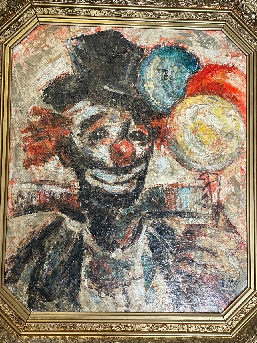 Francisco Arias - The Clown, Oil On Hardboard, Framed - H.: 59 Cm. -photo-2