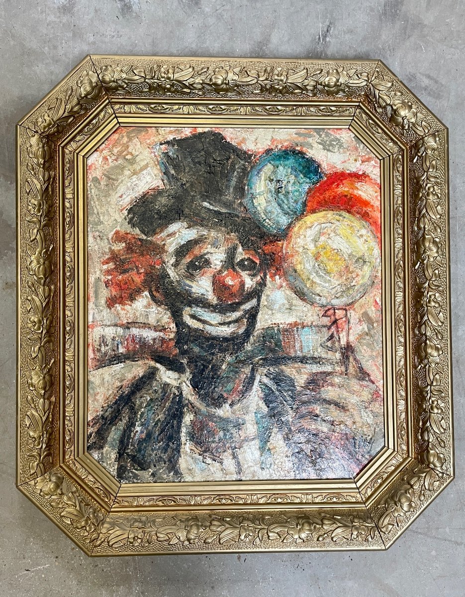 Francisco Arias - The Clown, Oil On Hardboard, Framed - H.: 59 Cm. -photo-3
