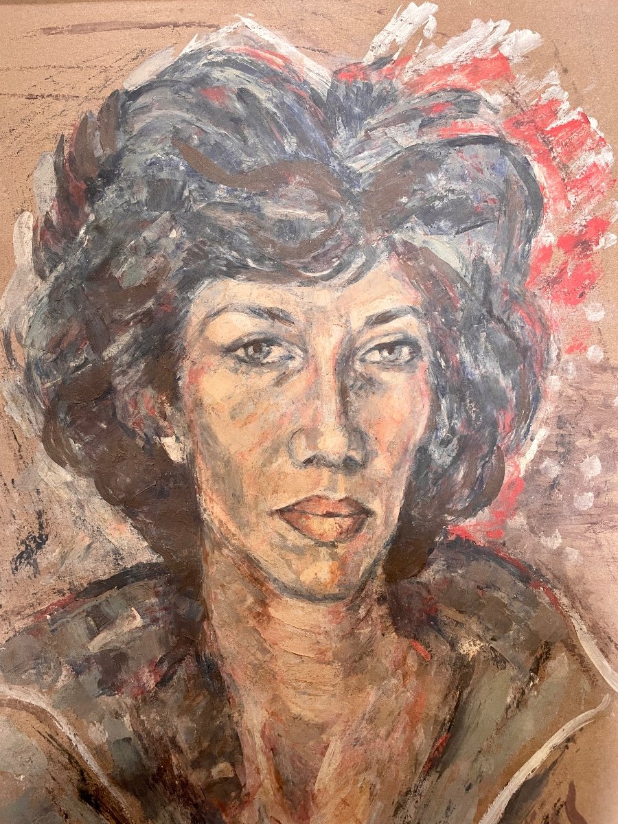 Francisco Arias - Portrait De Femme, Huile Sur Papier  Sur Isorelle, Encadrée - Haut. 58 Cm.-photo-3