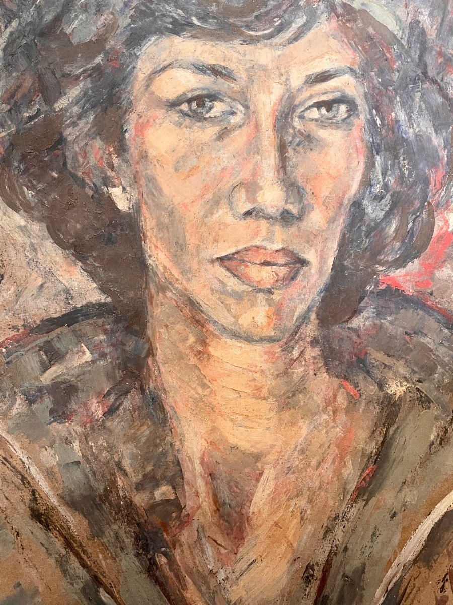 Francisco Arias - Portrait De Femme, Huile Sur Papier  Sur Isorelle, Encadrée - Haut. 58 Cm.-photo-1