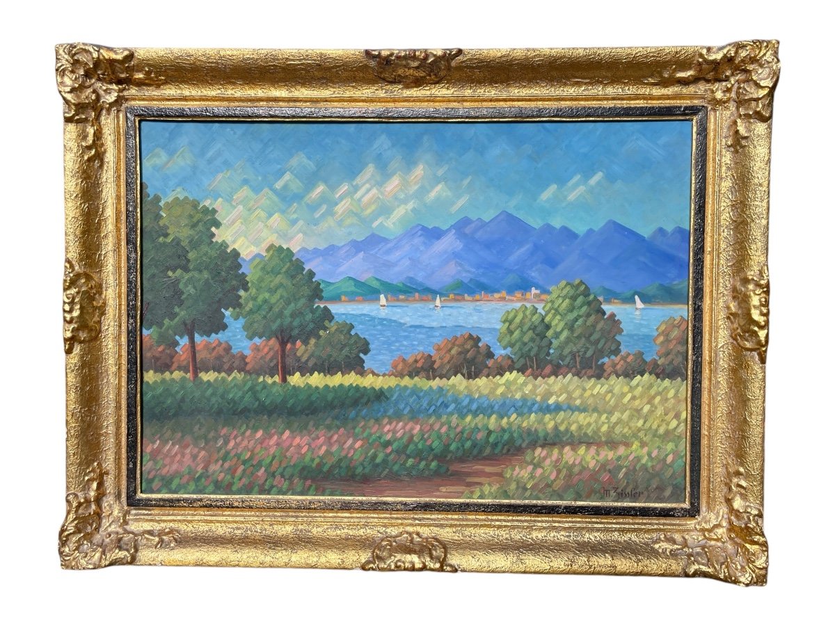 M. Zissfer (20th Century) - Lake Landscape / Lake Geneva.-photo-2