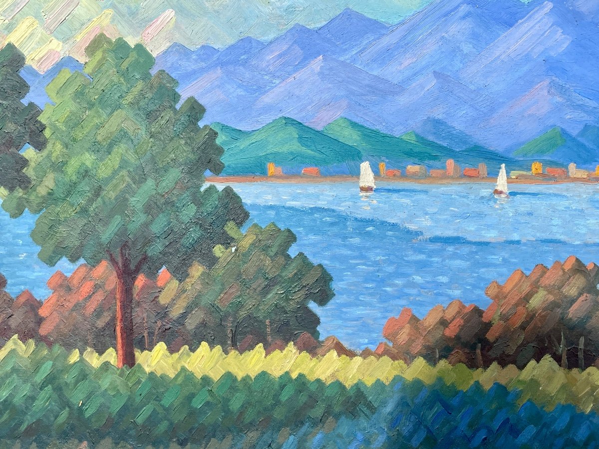 M. Zissfer (20th Century) - Lake Landscape / Lake Geneva.-photo-1