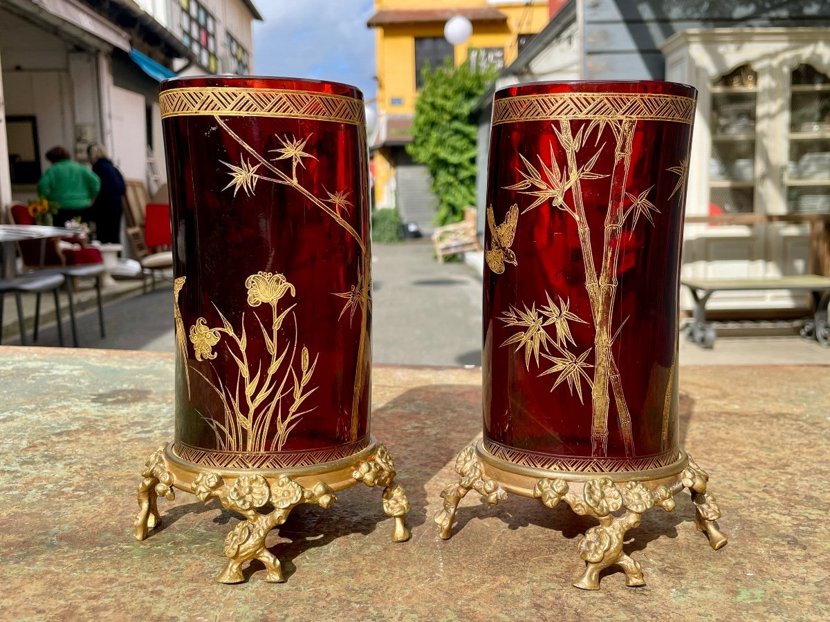 Baccarat - Pair Of Japanese-style Vases, Late 19th Century, Very Good Condition.  -photo-2