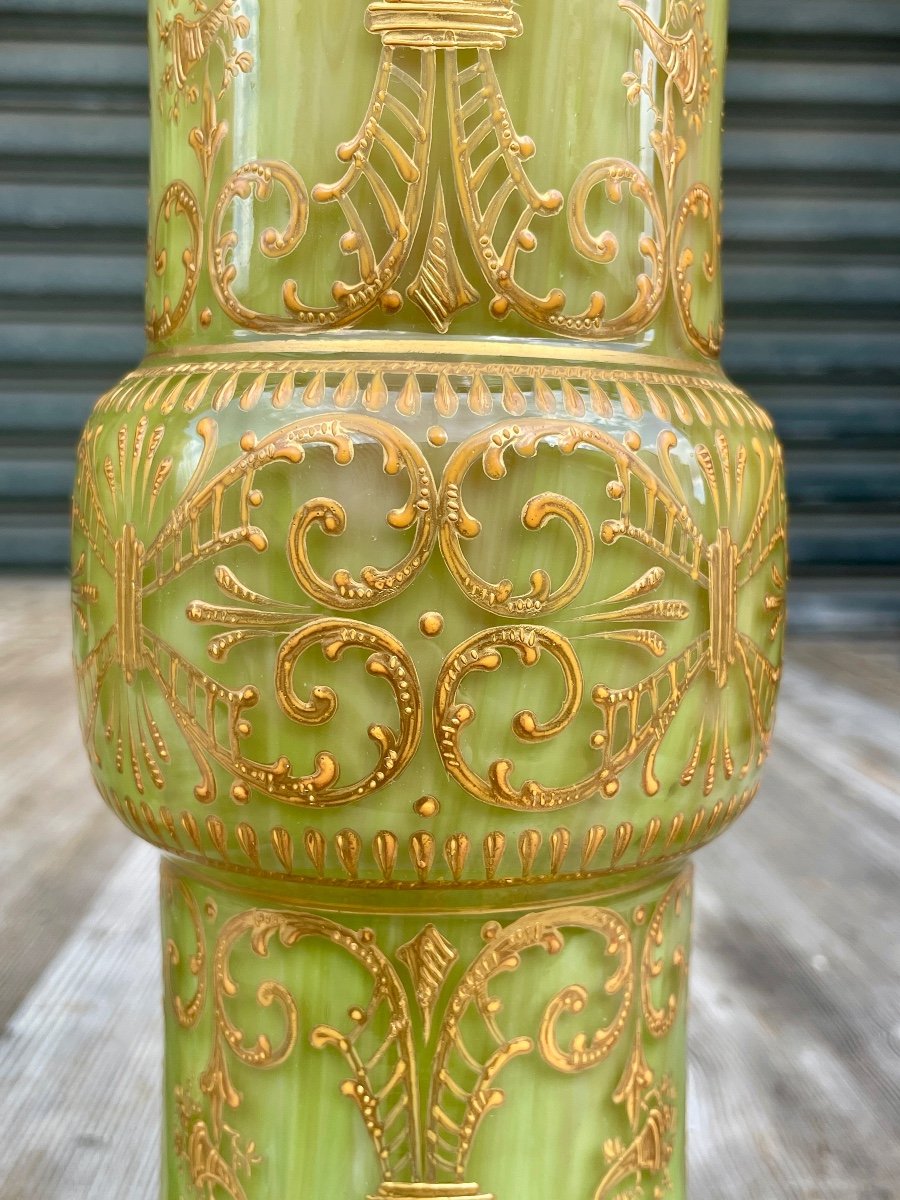 Paire De Vases Cornets En Verre Marmoréen, Napoléon III - Haut. 29,5 Cm.-photo-3