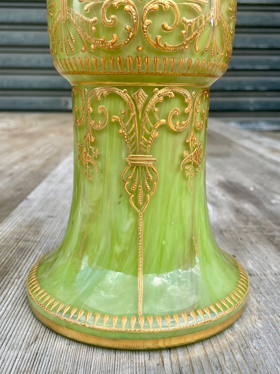 Paire De Vases Cornets En Verre Marmoréen, Napoléon III - Haut. 29,5 Cm.-photo-4