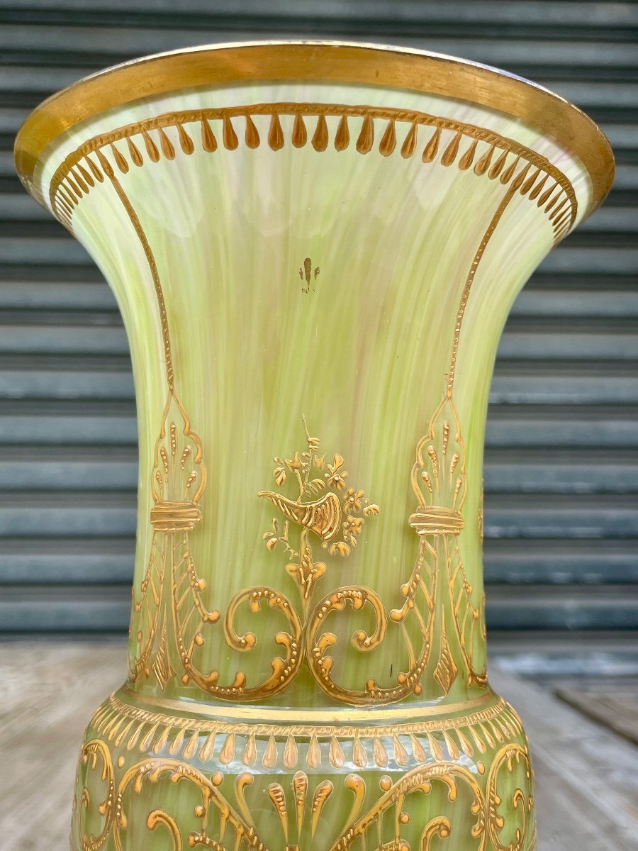 Paire De Vases Cornets En Verre Marmoréen, Napoléon III - Haut. 29,5 Cm.-photo-5