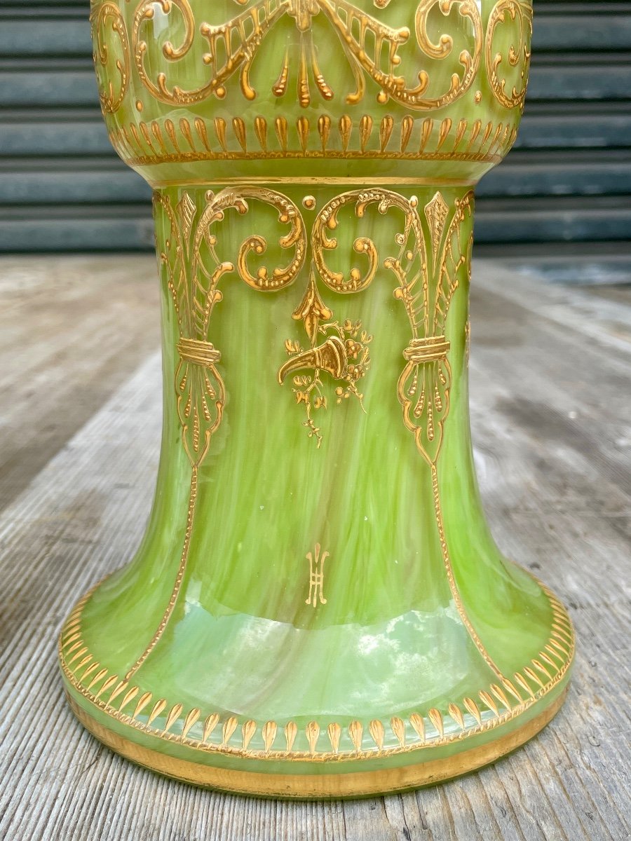 Paire De Vases Cornets En Verre Marmoréen, Napoléon III - Haut. 29,5 Cm.-photo-7