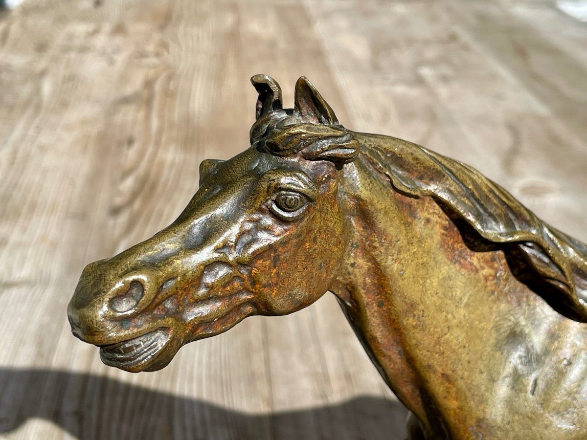 Pierre Jules Mène - Bronze Horse At The Barrier - Width: 36 Cm. -photo-2