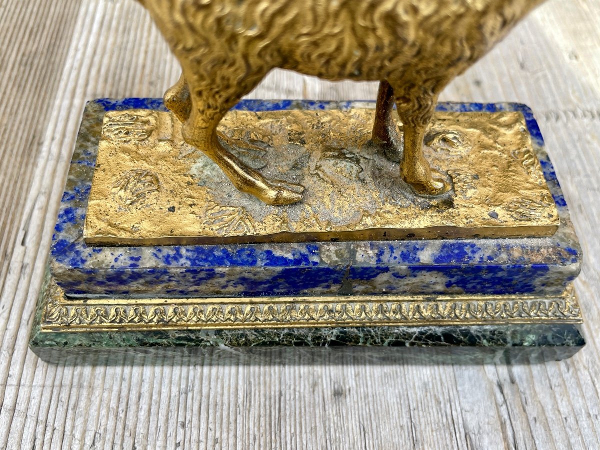 Chèvre Et Lama En Bronze Doré, Bases En Lapis Et Marbre, époque Louis Philippe. -photo-2