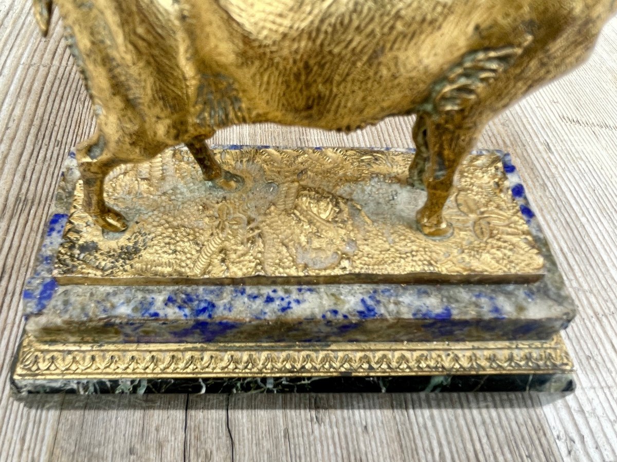 Chèvre Et Lama En Bronze Doré, Bases En Lapis Et Marbre, époque Louis Philippe. -photo-4