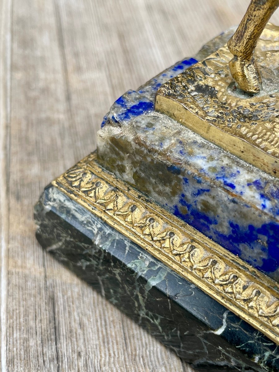 Chèvre Et Lama En Bronze Doré, Bases En Lapis Et Marbre, époque Louis Philippe. -photo-5