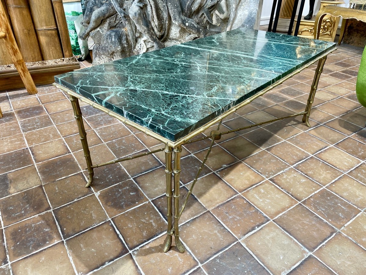 Maison Baguès - Bamboo Coffee Table In Bronze And Sea Green Marble - Width: 111.5 Cm. -photo-2