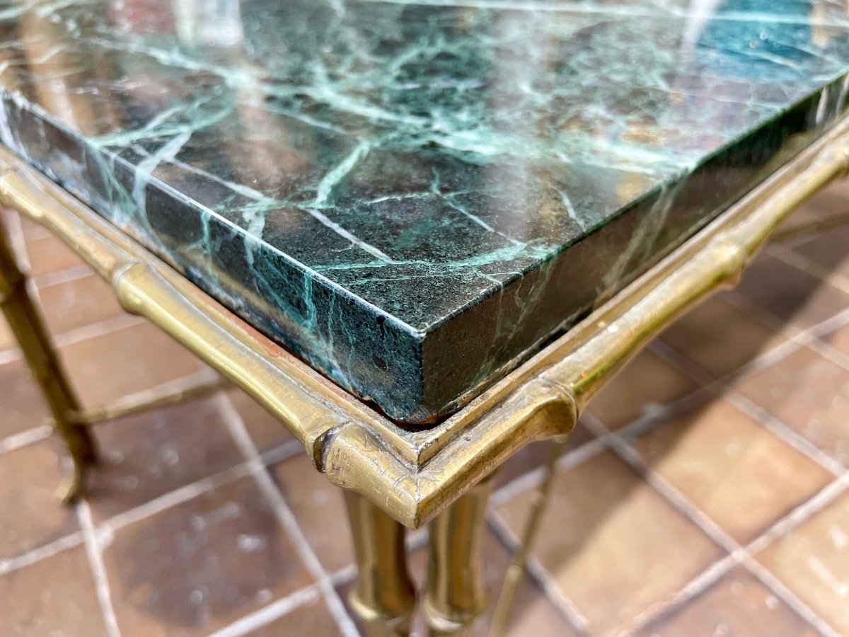 Maison Baguès - Bamboo Coffee Table In Bronze And Sea Green Marble - Width: 111.5 Cm. -photo-3