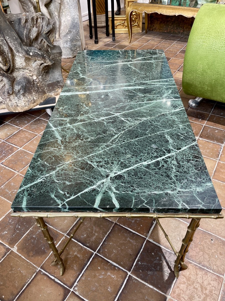 Maison Baguès - Bamboo Coffee Table In Bronze And Sea Green Marble - Width: 111.5 Cm. -photo-4