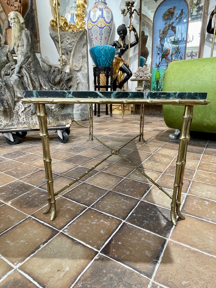 Maison Baguès - Bamboo Coffee Table In Bronze And Sea Green Marble - Width: 111.5 Cm. -photo-5