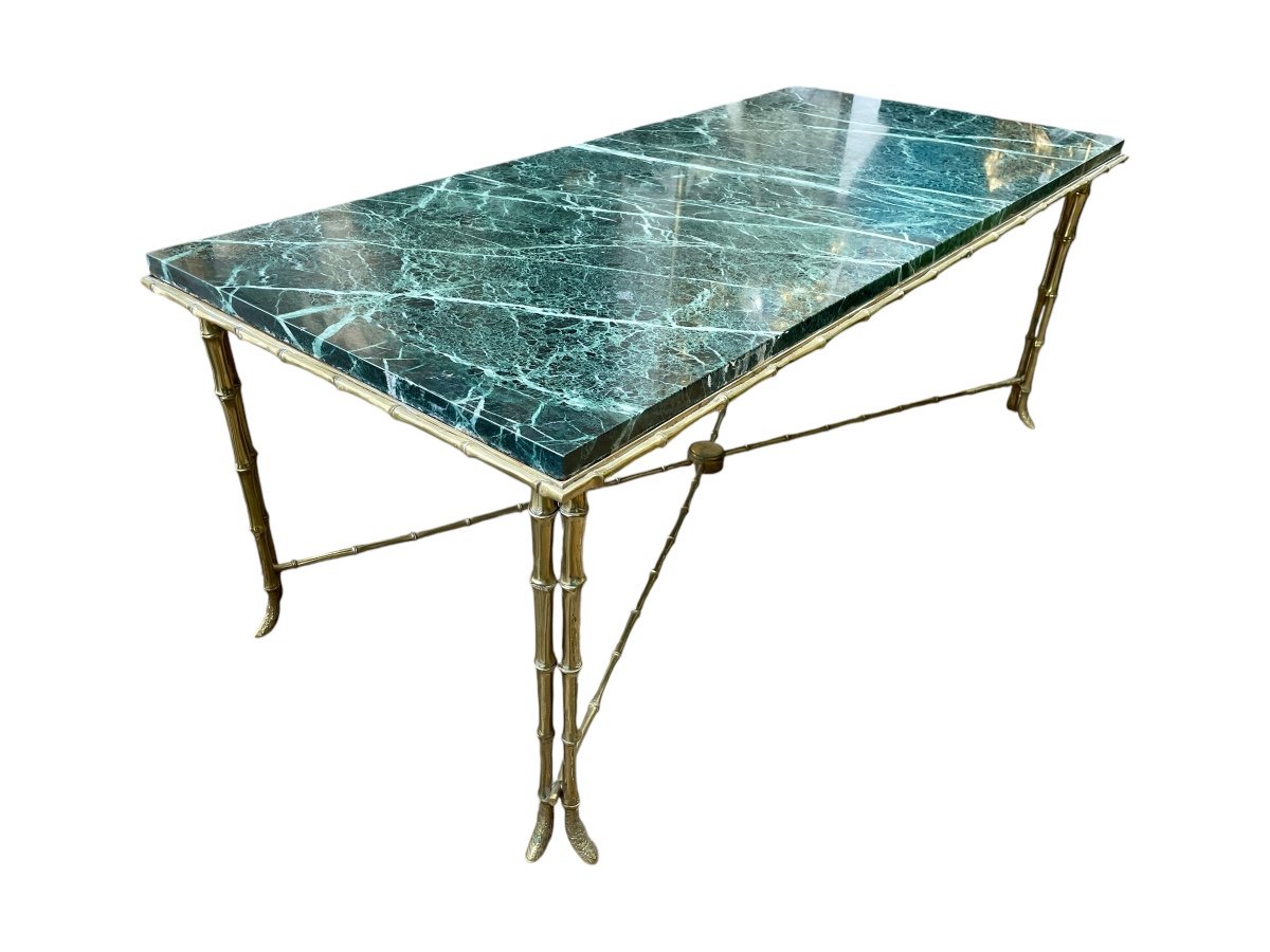 Maison Baguès - Bamboo Coffee Table In Bronze And Sea Green Marble - Width: 111.5 Cm. 