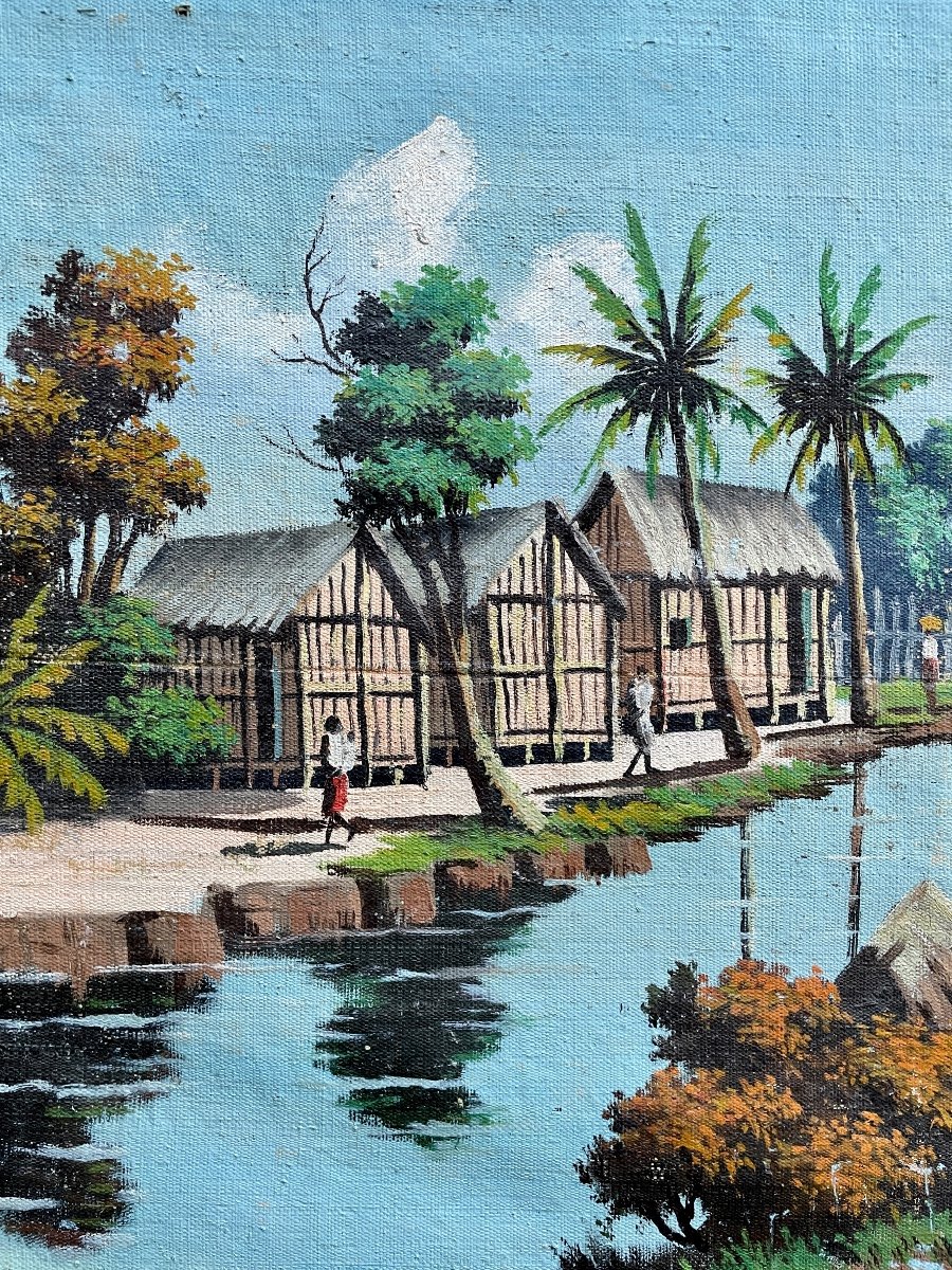 Albert Ranaivoson (xxe), Village Malgache, 1954, Huile Sur Toile - Larg. : 173 Cm. -photo-2