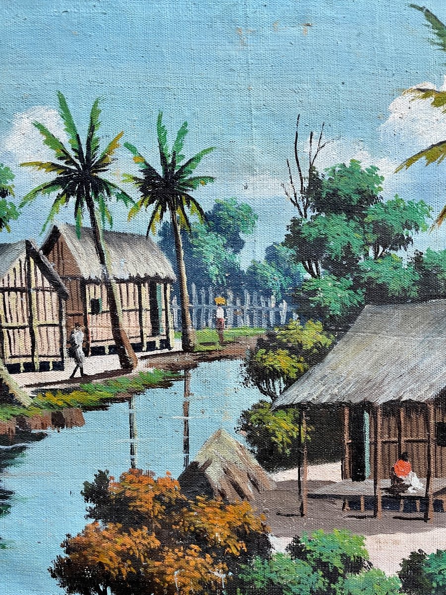 Albert Ranaivoson (xxe), Village Malgache, 1954, Huile Sur Toile - Larg. : 173 Cm. -photo-3